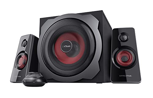 Trust Gaming GXT 38 2.1 Gaming Lautsprechersystem mit Subwoofer (für Smartphone/PC- Tablet, 120 Watt), 19023, Schwarz/Rot von Trust Gaming