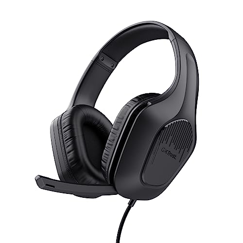 Trust Gaming GXT 415 Zirox Leichtes Gaming Headset mit 50-mm-Treiber für PC, Xbox, PS4, PS5, Switch, Mobile, 2-m-Kabel, 3,5-mm-Audioanschluss, Over-Ear Kopfhörer mit Kabel - Schwarz von Trust Gaming