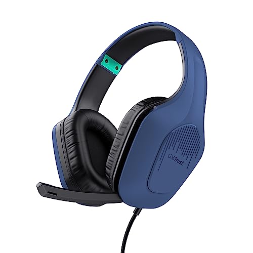 Trust Gaming GXT 415B Zirox Leichtes Gaming Headset mit 50-mm-Treiber für PC, Xbox, PS4, PS5, Switch, Mobile, 2-m-Kabel, 3,5-mm-Audioanschluss, Over-Ear Kopfhörer mit Kabel - Blau von Trust Gaming
