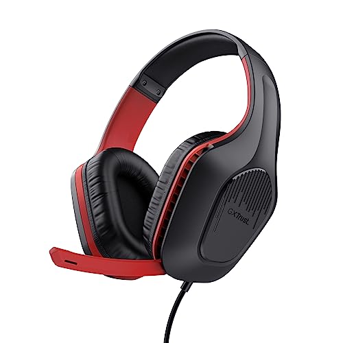 Trust Gaming GXT 415S Zirox Leichtes Gaming Headset für Nintendo Switch mit 50-mm-Treiber, 1,2 m Kabel, Hochklappbares Mikrofon, 3,5-mm-Audioanschluss, Over-Ear Kopfhörer mit Kabel, Schwarz/Rot von Trust Gaming