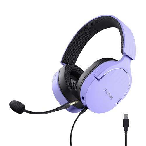 Trust Gaming GXT 490P Fayzo Gaming Headset USB 7.1 Surround Sound, 50mm Treiber, 35% Recyclingkunststoff, Mikrofon mit Geräuschunterdrückung, RGB Over-Ear Kopfhörer für PC PS5 - Purpur von Trust Gaming