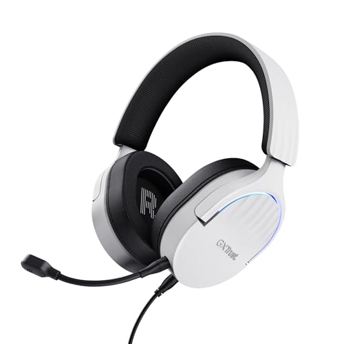 Trust Gaming GXT 490W Fayzo Gaming Headset USB 7.1 Surround Sound, 50mm Treiber, 35% Recyclingkunststoff, Mikrofon mit Geräuschunterdrückung, RGB Over-Ear Kopfhörer für PC PS5 - Weiß von Trust Gaming