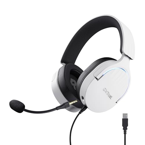 Trust Gaming GXT 490W Fayzo Gaming Headset USB 7.1 Surround Sound, 50mm Treiber, 35% Recyclingkunststoff, Mikrofon mit Geräuschunterdrückung, RGB Over-Ear Kopfhörer für PC PS5 - Weiß von Trust