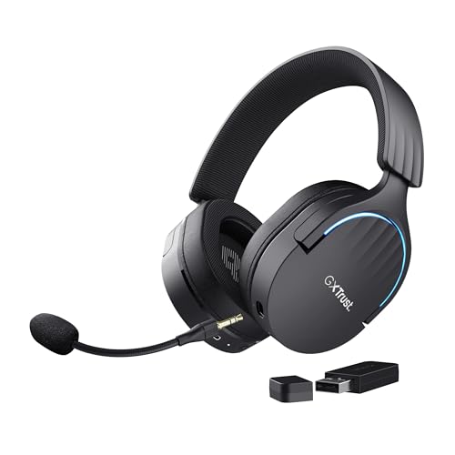Trust Gaming GXT 491 Fayzo Gaming Headset Bluetooth + 2.4 GHz, 7.1 Surround Sound, 22H Akkulaufzeit, 85% Recyclingkunststoff RGB Over-Ear Kopfhörer Kabellos Bluetooth PC PS5 PS4 Switch, Schwarz von Trust Gaming