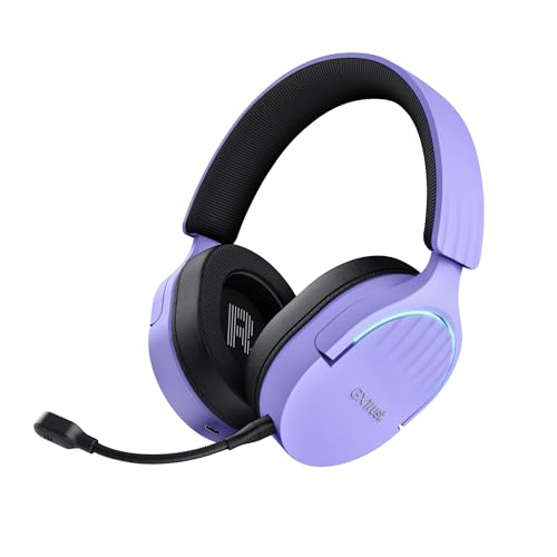 Trust Gaming GXT 491P Fayzo Gaming Headset Bluetooth + 2.4 GHz, 7.1 Surround Sound, 22H Akkulaufzeit, 35% Recyclingkunststoff RGB Over-Ear Kopfhörer Kabellos Bluetooth PC PS5 PS4 Switch, Purpur von Trust