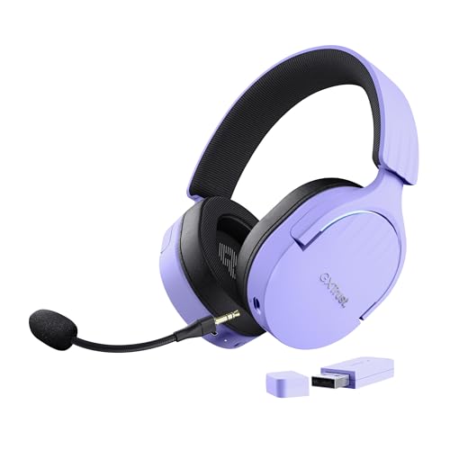 Trust Gaming GXT 491P Fayzo Gaming Headset Bluetooth + 2.4 GHz, 7.1 Surround Sound, 22H Akkulaufzeit, 35% Recyclingkunststoff RGB Over-Ear Kopfhörer Kabellos Bluetooth PC PS5 PS4 Switch, Purpur von Trust Gaming