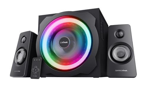 Trust Gaming GXT 629 Tytan 2.1 PC Lautsprecher mit Subwoofer, 120 W, 3,5 mm AUX Klinke, PC Boxen mit RGB LED Beleuchtung, Gaming Lautsprecher für PC, Laptop, Computer, Tablet, Smartphone - Schwarz Trust Gaming GXT 629 Tytan 2.1 PC Lautsprecher mit Subwoofer, 120 W, 3,5 mm AUX Klinke, PC Boxen mit RGB LED Beleuchtung, Gaming Lautsprecher für PC, Laptop, Computer, Tablet, Smartphone - Schwarz von Trust Gaming