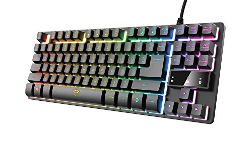 Trust Gaming GXT 833 Thado Gaming-Tastatur, italienisches Layout QWERTY, kompaktes Design TKL (20% klein), aus Metall mit LED-Beleuchtung, Anti-Ghosting, USB Plug & Play, PC/Computer, Schwarz von Trust Gaming