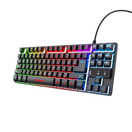 Trust Gaming GXT 833 Thado Gaming-Tastatur, italienisches Layout QWERTY, kompaktes Design TKL (20% klein), aus Metall mit LED-Beleuchtung, Anti-Ghosting, USB Plug & Play, PC/Computer, Schwarz von Trust Gaming