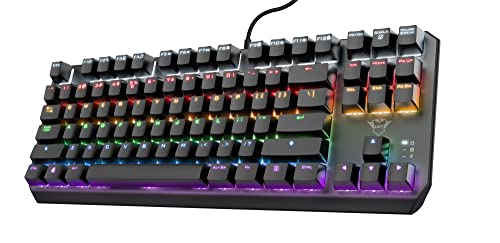 Trust Gaming GXT 834 Callaz TKL Mechanische Tastatur, Italienisches QWERTY-Layout, Outemu Mechanische Schalter, Regenbogenwellen-Beleuchtung, USB-Gaming-Tastatur für PC, Laptop, Laptop, Computer - von Trust Gaming