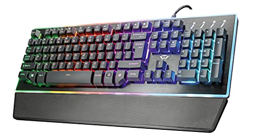 Trust Gaming GXT 860 Thura Halbmechanische LED-Tastatur (Deutsches QWERTZ Layout, RGB-Beleuchtung, Anti-Ghosting), Regenbogenwellen-Beleuchtung von Trust Gaming