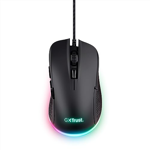 Trust Gaming GXT 922 Ybar Gaming Maus, 68% Recycelten Materialien, RGB LED-Beleuchtung, 6 Programmierbare Tasten, 200-7200 DPI, USB Kabel 2,1 m, PC Maus mit Software für Computer/Laptop - Schwarz von Trust Gaming