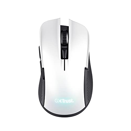 Trust Gaming GXT 923W Ybar Wiederaufladbare Kabellose Gaming-Maus, Geringer Latenz 2.4GHz, 50 Stunden Akkulaufzeit, 200-7200 DPI, 69% Recyclingkunststoff, PC, Laptop, Computer, Windows – Weiß von Trust Gaming