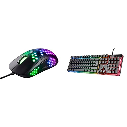 Trust Gaming GXT 960 Graphin Leichte RGB Gaming Maus, 74 g, 200-10.000 DPI - Schwarz & 23821 GXT 835 Azor Gaming Tastatur mit Beleuchtung Deutsches QWERTZ Layout, Tastaturlayout in Originalgröße von Trust Gaming