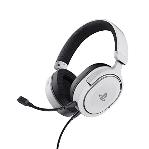 Trust Gaming Headset GXT 498W Forta Offiziell Lizenziert für Playstation 5, Nachhaltig, PS4 / PS5 Headset, 1,2 m Kabel, 50mm-Treiber, Abnehmbares Mikrofon, Verstellbare Over-Ear Kopfhörer, Weiß von Trust Gaming