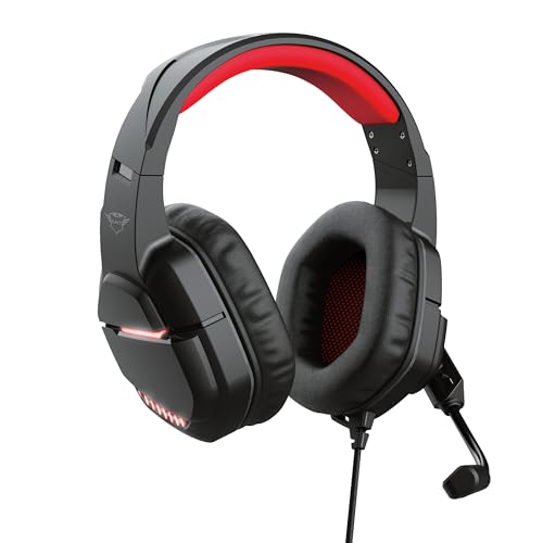 Trust Gaming Headset für PC mit LED-Beleuchtung GXT 448 Nixxo - Kabelgebundene Gaming-Kopfhörer mit Wegklappbare Flexible Mikrofon, 2.3 m Geflechtkabel, 3,5 mm, PC/Laptop - Schwarz, One Size von Trust Gaming