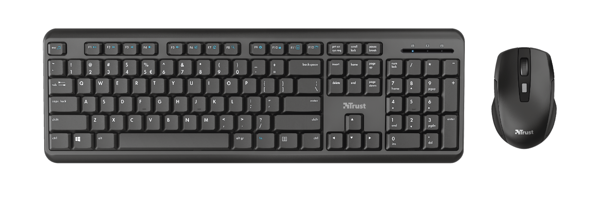 TRUST TKM-350 Tastatur und Maus Set, kabellos, Deutsches QWERTZ-Layout, Flüssigkeitsgeschützt TRUST TKM-350 Tastatur und Maus Set, kabellos, Deutsches QWERTZ-Layout, Flüssigkeitsgeschützt von Trust