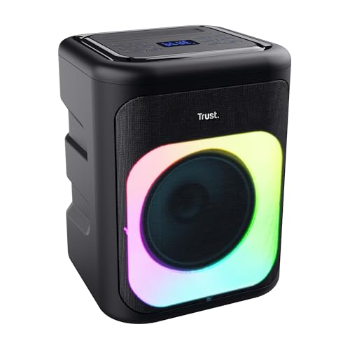 Trust Azura Party Lautsprecher Tragbarer Bluetooth Lautsprecher 100W, LED RGB Musikbox Speaker Wetterfest IPX4, Wiederaufladbarer Akku 11 Stunden, 2 Mikrofoneingängen für Karaoke - Schwarz von Trust
