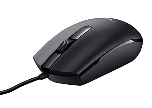 Trust Basi PC Maus mit Kabel, USB Maus mit 3 Tasten, Optischer Sensor, Beidhändig, 160 cm Langes USB-Kabel, Computermaus für Laptop, PC, Mac - Schwarz von Trust