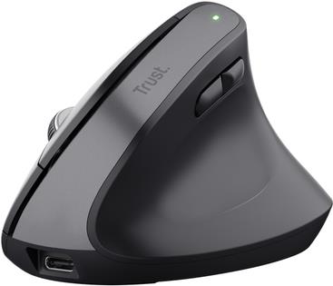 Trust Bayo+ - Vertikale Maus - ergonomisch - Für Rechtshänder - optisch - 6 Tasten - kabellos - 2.4 GHz - kabelloser Empfänger (USB) - Schwarz (25146) von Trust