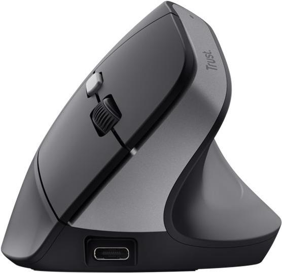 Trust Bayo II - Vertikale Maus - ergonomisch - Für Rechtshänder - optisch - 6 Tasten - kabellos - 2.4 GHz - kabelloser Empfänger (USB) - Schwarz (25145) von Trust