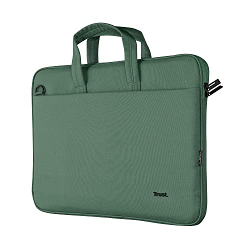 Trust Bologna Slim Laptop Eco Tasche bis 16 Zoll aus Recyceltem Kunststoff, mit Schultergurt, Nachhaltige Umhängetasche für Reisen, Business, Büro, Schule - Grün von Trust