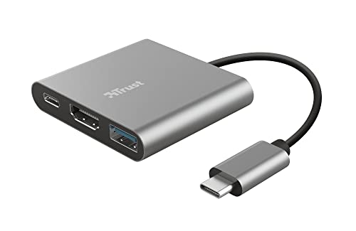 Trust Dalyx 3-in-1 USB-C-Multiadapter, USB Ladeanschluss Typ C, USB, HDMI für externen HDMI-Bildschirm oder TV-Gerät, PC, MacBook, Chromebook, Laptop von Trust