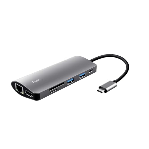Trust Dalyx 7-in-1 USB-C Multi-Port-Adapter USB-C, 2X USB-A, HDMI, Ethernet, Micro SD, SD Card-Anschlüsse, PC, MacBook, Chromebook, Laptop von Trust
