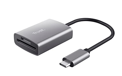 Trust Dalyx Schnelles USB-Kartenlesegerät aus Aluminium mit USB-C-Anschluss, USB-Anschluss 3.2 Gen. 1 mit Anschlusstyp C, (Mikro) SD, SDHC und SDXC bis zu 2 TB, PC, MacBook, Chromebook, Laptop von Trust
