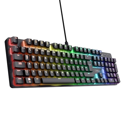 Trust GXT 871 Zora Mechanische Tastatur Deutsches QWERTZ Layout mit RGB Beleuchtung, Lineare Huano Switches, N-Key Rollover Anti-Ghosting, USB Programmierbare Gaming Tastatur für PC Laptop Trust GXT 871 Zora Mechanische Tastatur Deutsches QWERTZ Layout mit RGB Beleuchtung, Lineare Huano Switches, N-Key Rollover Anti-Ghosting, USB Programmierbare Gaming Tastatur für PC Laptop von Trust Gaming
