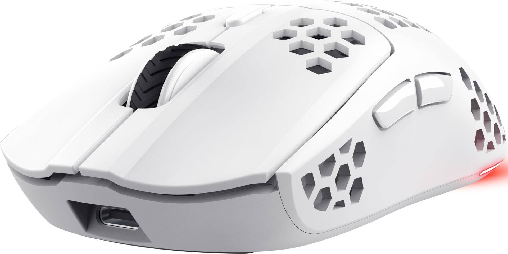Trust GXT 929W Helox - Maus - ultra-lightweight, gaming - Für Rechtshänder - optisch - 6 Tasten - kabellos - 2,4 GHz - kabelloser Empfänger (USB) - weiß (25390) von Trust