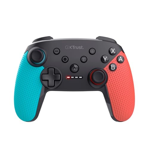 Trust Gaming GXT 1246B Muta Bluetooth Nintendo Switch Controller, Gaming Controller mit Play-and-Charge-Kabel, Dual-Shock-Vibration, 15h Spielzeit, Aufladbarer Akku, für Switch Lite, OLED, Blue Rot Trust Gaming GXT 1246B Muta Bluetooth Nintendo Switch Controller, Gaming Controller mit Play-and-Charge-Kabel, Dual-Shock-Vibration, 15h Spielzeit, Aufladbarer Akku, für Switch Lite, OLED, Blue Rot von Trust Gaming