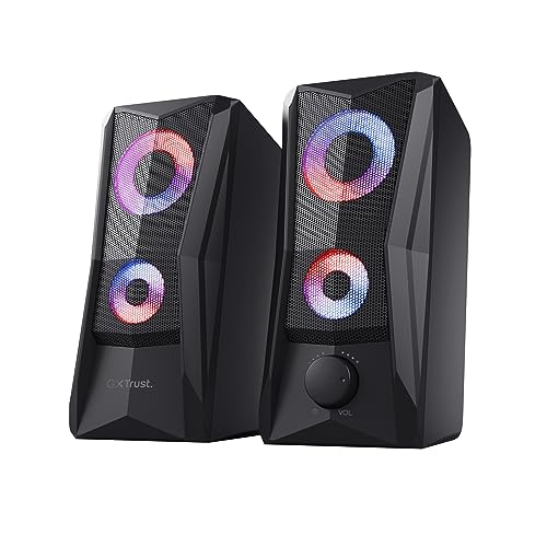 Trust Gaming GXT 606B Javv 2.0 PC Lautsprecher mit RGB LED Beleuchtung, 12W (6W RMS), USB-Betrieb, Kompakte PC Boxen, Speaker Set, Gaming Lautsprecher für Computer und Laptop - Schwarz von Trust