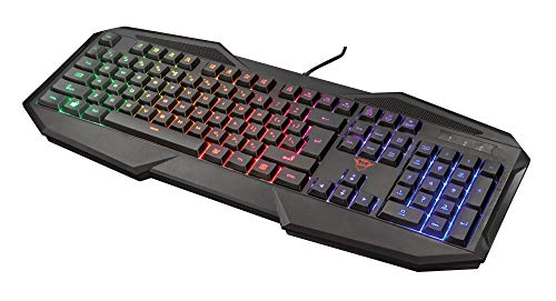 Trust Gaming GXT 830-RW Avonn Gaming Tastatur, QWERTZ Deutsches Layout, Regenbogenwellen-Beleuchtung, Anti-Ghosting, Spielmodus, 12 Media-Tasten, USB Tastatur für PC/Laptop - Schwarz von Trust