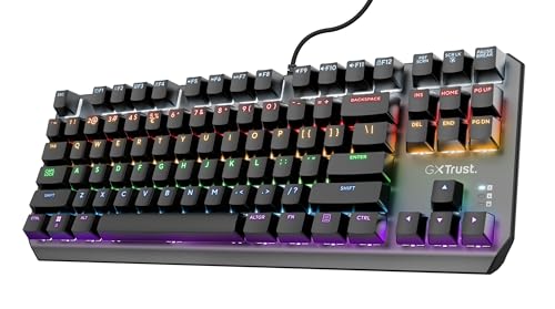 Trust Gaming GXT 834 Callaz TKL Mechanische Tastatur, Deutsches QWERTZ Layout, Outemu-Schalter, Mehrfarbige LED-Beleuchtung, 12 Media-Tasten, USB Gaming Tastatur 80% für PC, Laptop, Mac Schwarz von Trust