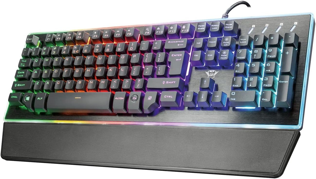 Trust Gaming GXT 860 Thura Halbmechanische LED-Tastatur DE QWERTZ Keyboard Gaming-Tastatur (Handballenauflage, Anti-Ghosting) von Trust