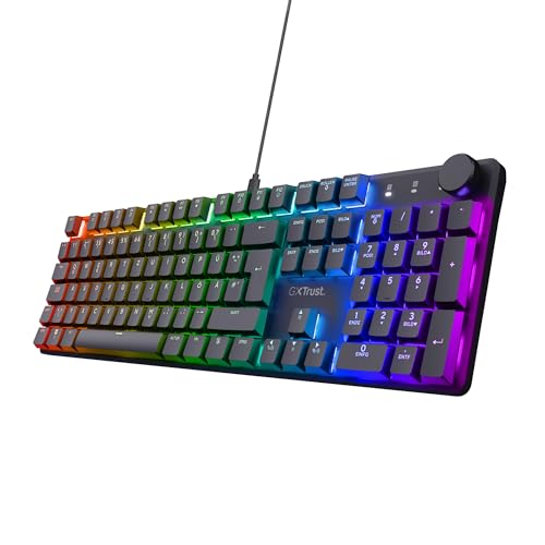Trust Gaming GXT 866 Torix Mechanische Tastatur Deutsches QWERTZ Layout, Huano-Switches, Flache Tasten, RGB Beleuchtung, Anti-Ghosting N-Key Rollover USB Programmierbare Gaming Tastatur PC Laptop von Trust Gaming