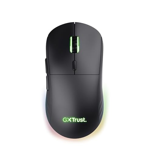 Trust Gaming GXT 927 Redex+ Gaming Maus Kabellos 25K DPI 2.4GHz 94 Stunden Akkulaufzeit, Kailh-Schalter, 6 Programmierbare Tasten, RGB Wiederaufladbare Gaming-Maus Laptop Computer – Schwarz von Trust