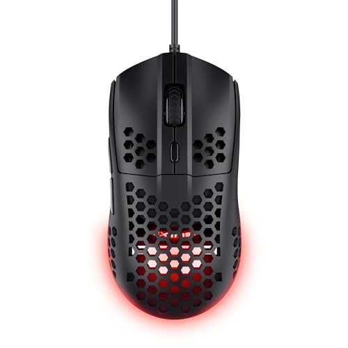 Trust Gaming GXT 928 Helox Gaming Maus, Ultraleichte Kabelgebundene USB Maus 65g, Einstellbare DPI (200-6400), Optischer Sensor, 6 Programmierbare Tasten, RGB-Beleuchtung für Gaming PC MMO - Schwarz von Trust Gaming