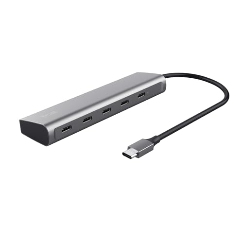 Trust Halyx 5 Port USB-C Hub, 4X USB-C und 100W USB-C PD Stromanschluss, USB Verteiler, USB Mehrfachstecker, 5Gbps USB C Adapter Datenhub für MacBook Pro/Air, Laptop, Notebook, PC - Silber von Trust