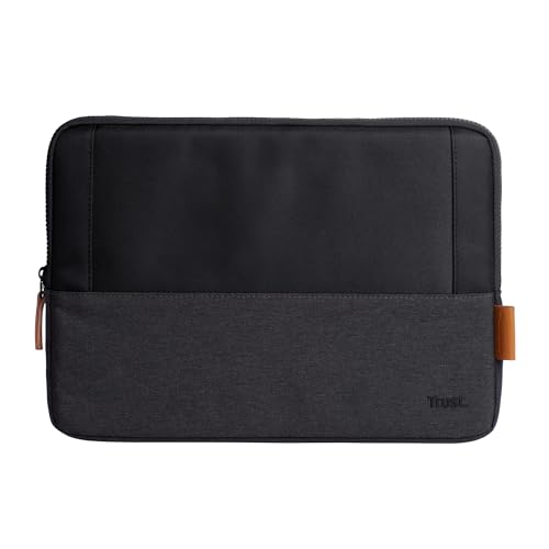 Trust Lisboa Laptophülle 13.3 Zoll, Laptoptasche aus Recycelten PET-Flaschen, Arbeitstasche Laptop Sleeve, Tasche Herren Damen für MacBook Notebook HP Dell Asus Lenovo Reisen Business - Schwarz von Trust