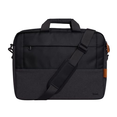 Trust Lisboa Laptoptasche 16 Zoll, Umhängetasche Herren Damen mit Trolley-Gurt, Tasche aus Recycelten PET-Flaschen, Arbeitstasche für Reisen Business MacBook Notebook HP Dell Asus Lenovo - Schwarz von Trust