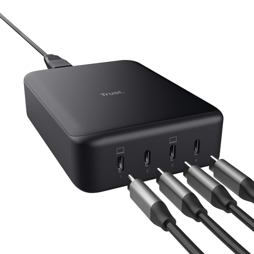 Trust Maxo 240W 4 Port USB C Ladegerät, Schnellladegerät 4X USB-C, USB C Netzteil, 1 m Netzkabel, PD Multiport Charger Hub Desktop Ladestation für Büro Mobile iPhone iPad Tablet Laptop von Trust