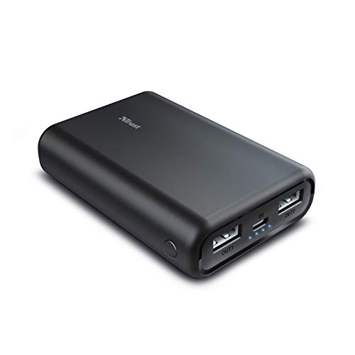 Trust Pacto Powerbank 10000 mAh, Kompakte Externer Akku (1 Fast Charge 1A (10 V), 2 Ausgänge USB-A Ports, für Handy iPhone, Samsung Galaxy und weitere Smartphones) - schwarz von Trust