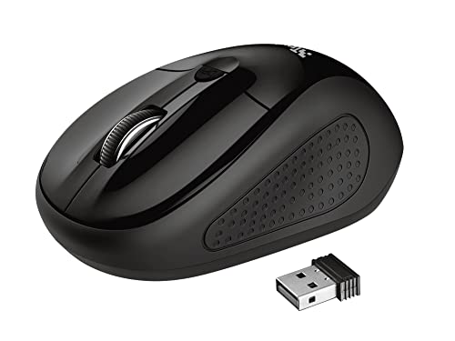 Trust Primo Kabellose Optische Maus, Maus für Laptop mit Speicherbarem USB-Empfänger, 1000-1600 DPI, für Links- und Rechtshänder, Kabellose Maus für PC, Laptop, Mac - Schwarz von Trust
