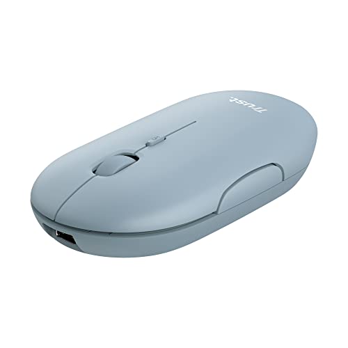 Trust Puck Wiederaufladbare Kabellose Maus, Bluetooth und 2.4 GHz Verbindung via USB-Mikroempfänger, DPI Einstellbar 800/1200/1600, Ergonomisch, Funkmaus für PC/Mac/Computer/Laptop/MacBook - blau von Trust