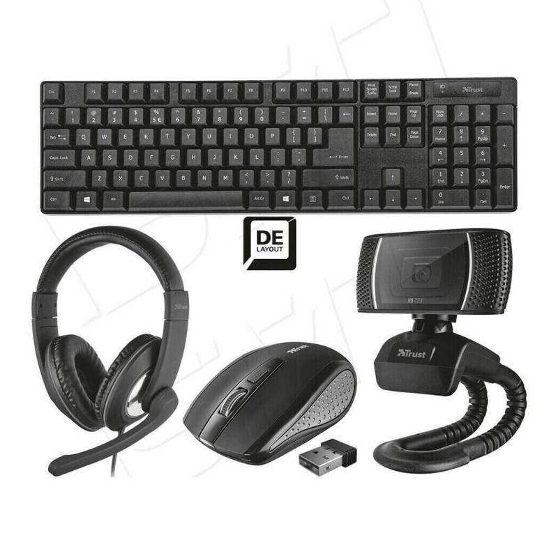Trust Qoby 4in1 PC Kabellose Tastatur QWERTZ und Maus mit HD Webcam Headset Tastatur- und Maus-Set, Leise Tasten, Tragbar von Trust