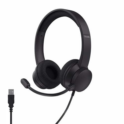 Trust Roha II USB Headset mit Mikrofon On-Ear, Noise Cancelling ENC Mikrofon, Leichtes Design, Kopfhörer mit Kabel 1,80m, 85% Recyclingkunststoff, Headphones USB-C für Office Teams Zoom, Schwarz Trust Roha II USB Headset mit Mikrofon On-Ear, Noise Cancelling ENC Mikrofon, Leichtes Design, Kopfhörer mit Kabel 1,80m, 85% Recyclingkunststoff, Headphones USB-C für Office Teams Zoom, Schwarz von Trust