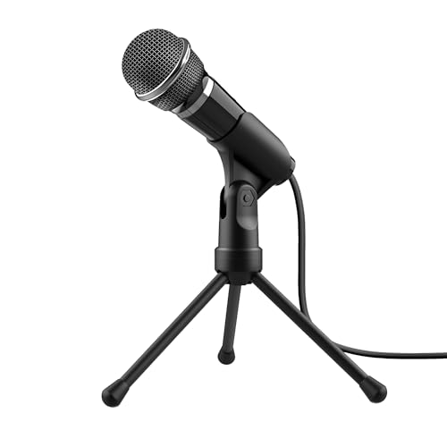 Trust Starzz Mikrofon mit Ständer, 3,5 mm Stecker, 2,5 m Kabel, Plug & Play Mikrofon PC mit Stummschaltetaste für Computer, Laptop, Streaming, Podcasting, YouTube - Schwarz von Trust