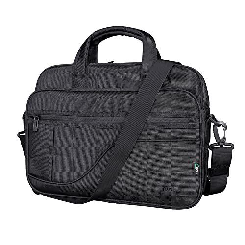 Trust Sydney Laptop Eco Tasche aus Recyceltem Material bis 17,3 Zoll, mit Schultergurt und Taschen zur Aufbewahrung, Nachhaltige Umhängetasche für Reisen, Business, Büro, Schule - Schwarz von Trust